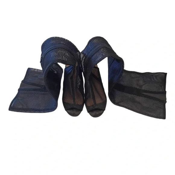 💥HOST PICK💥 Over The Knee Fishnet Peep Toe Metallic Heels Boots Size 5.5 - Picture 7 of 12